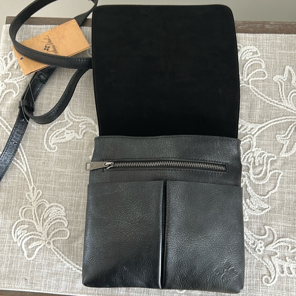 Patricia Nash NWT Granada Metallic Black Pewter Embossed Map Leather Crossbody - Picture 8 of 14